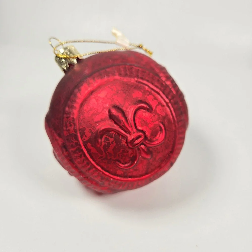 2 Vintage‎ Saetas Best Fleur-de-lis Red Glass Ball 3